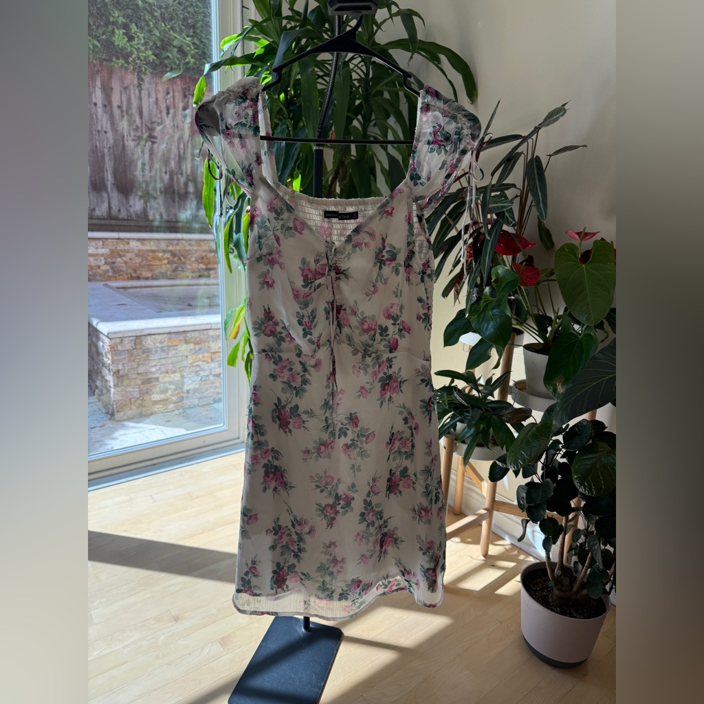 Abercrombie & Fitch White Floral Sundress With Pink & Green Accents